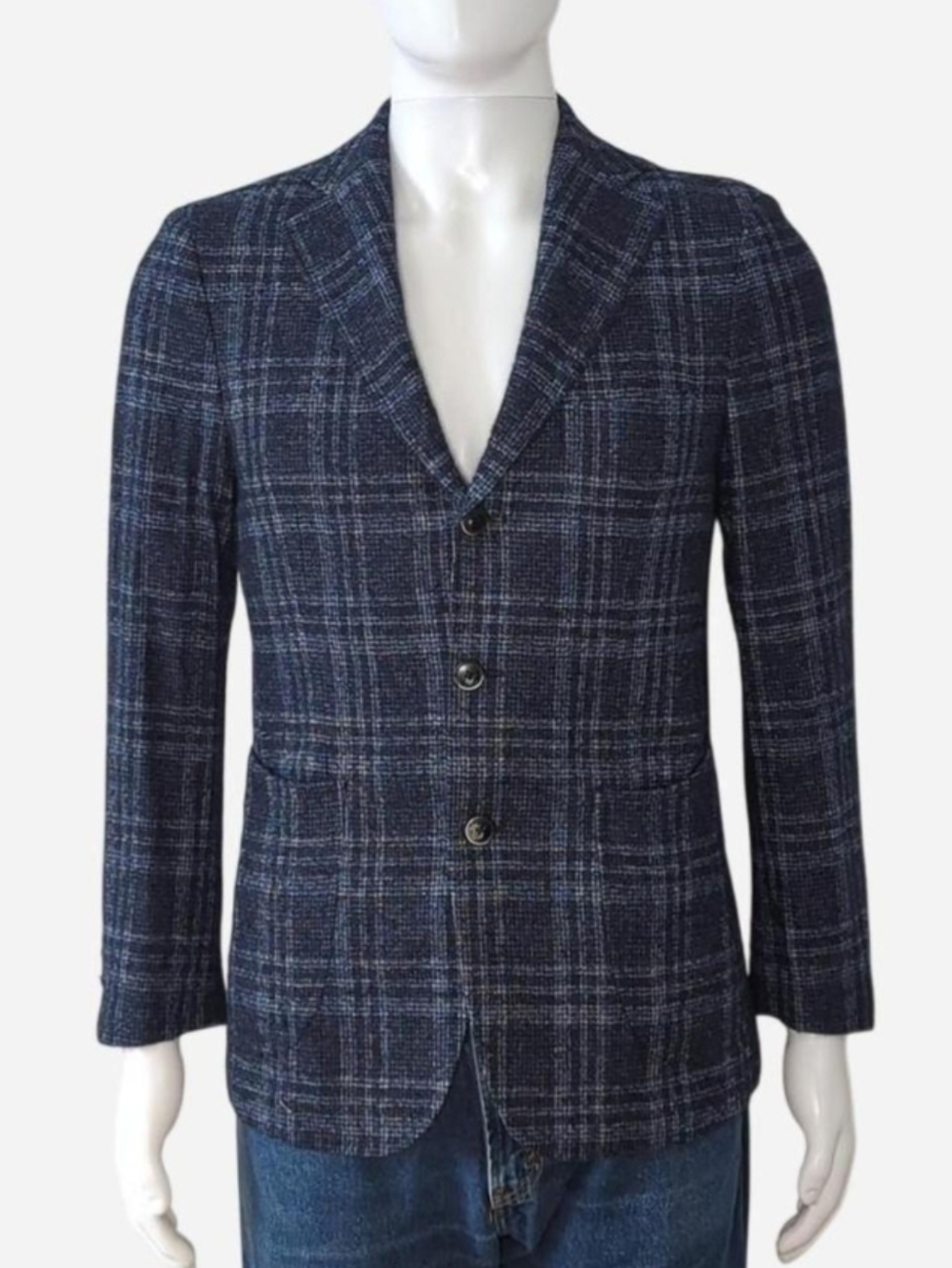 Harry Rosen Munro blue plaid blazer Italian Suri Alpaca Wool blend US Size 36